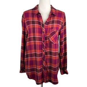 Casa Cabana Pink Plaid Casual Outdoor Long Sleeve Button Down Top Size Medium